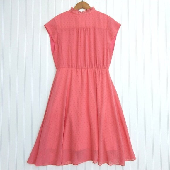 Erin by Erin Fetherston Pink Swiss Dot Dress Size 2 Fit & Flare Tie Neck Ruffle - Picture 10 of 10